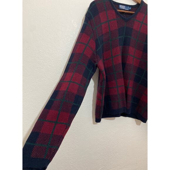 VTG Polo by Ralph Lauren Men XL100% Lambswool Plaid Sweater Grandpacore Holiday - Picture 2 of 6